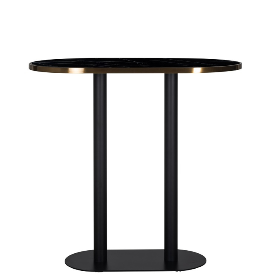 Table De Bar Zenza - Mange Debout Ovale en Marbre Noir & Laiton