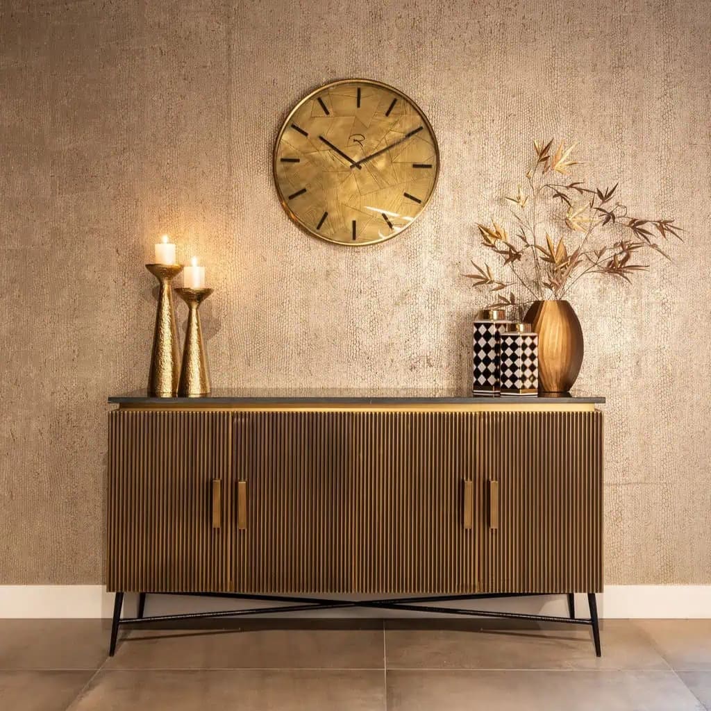 buffet Ironville – Marbre Noir, Laiton Nervuré & Esprit Mid-Century Modern-1 buffet Ironville – Marbre Noir Laiton Nervure Esprit Mid Century Modern 1