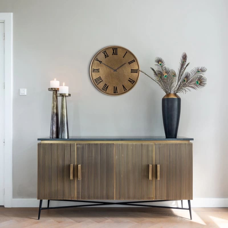 buffet Ironville – Marbre Noir, Laiton Nervuré & Esprit Mid-Century Modern-3 buffet Ironville – Marbre Noir Laiton Nervure Esprit Mid Century Modern 3