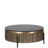 Table Basse Ronde Ironville 90Ø – Marbre Noir, Laiton Nervuré & Esprit Mid-Century Modern