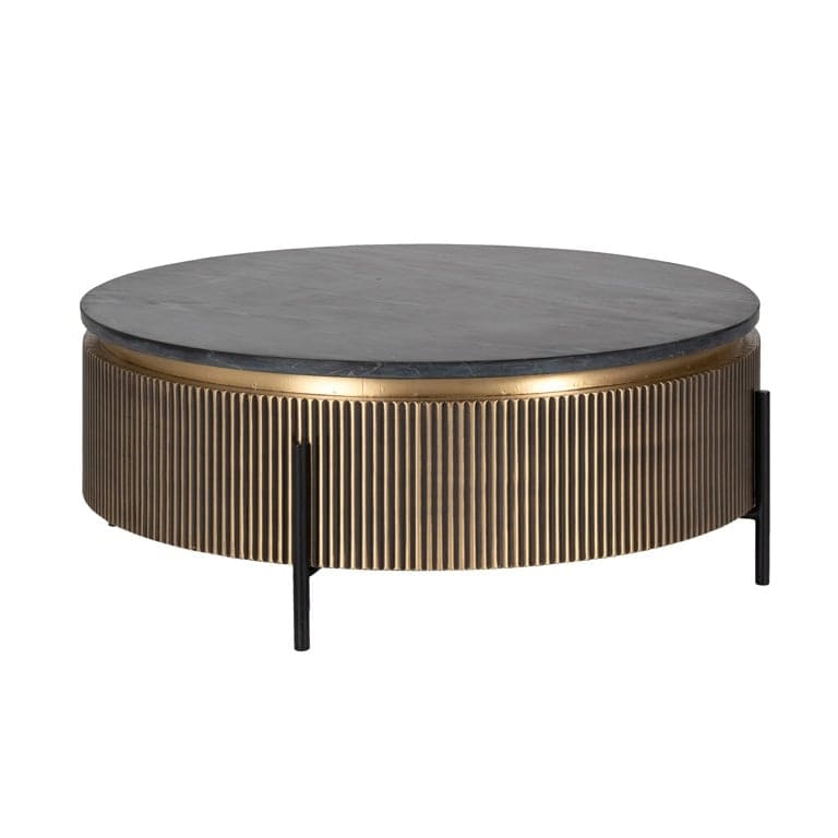 Table Basse Ronde Ironville laiton marbre noir majdeltier richmond 90O