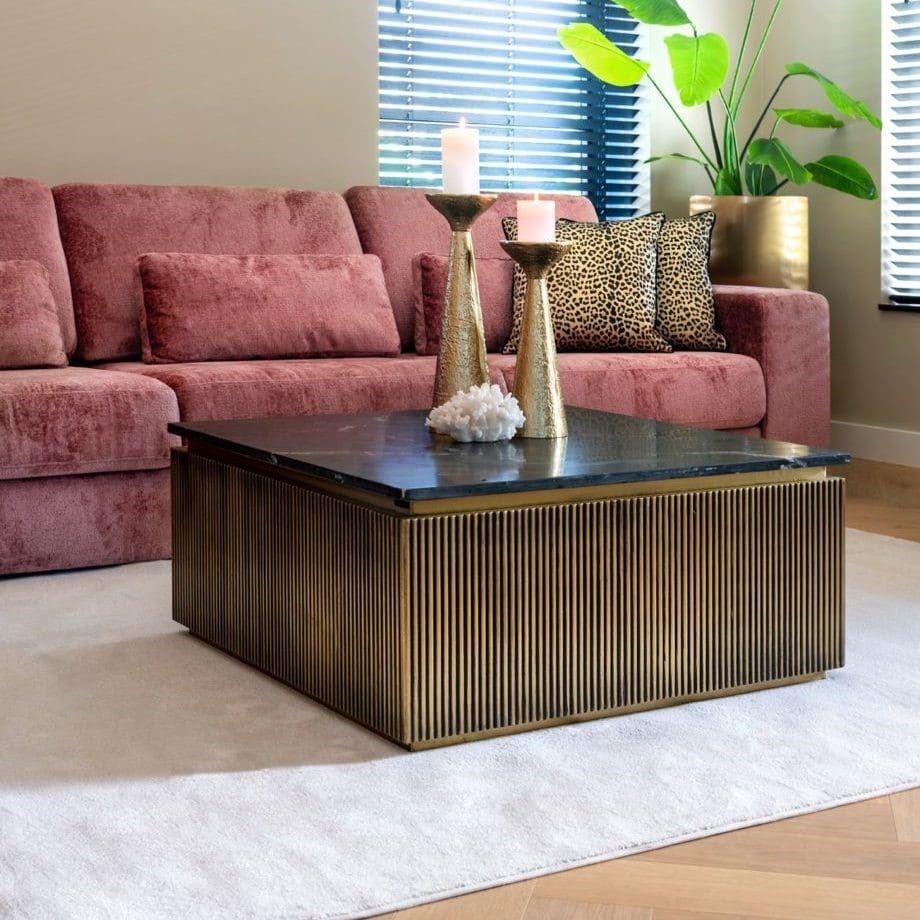Table de salon carree Ironville laiton marbre noir majdeltier 3
