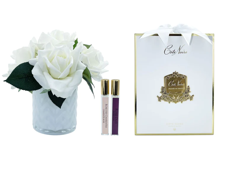 white_herringbone_glass_white_roses_1_800x Côte Noire Bouquet Chevrons Roses Blanches Parfumées