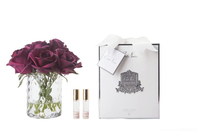 HerringboneFlowerClear_11CramineRedRosebuds__with_box_800x Cote Noire - Fleur à chevrons - Boutons de rose - Transparent - Rouge carmin