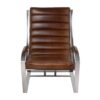 ixcl57v01-Fauteuil-biarritzmadrid-cuir-vintage-chrome-design-majdeltier-2 Fauteuil design Biarritz en cuir brun , marron vintage et piètement en inox poli miroir