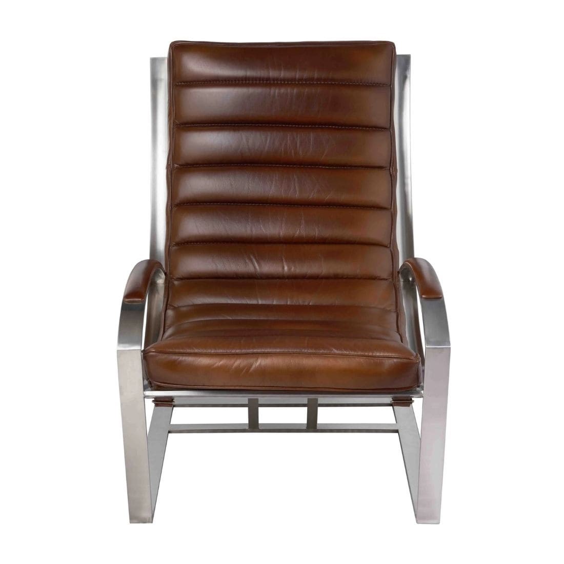 ixcl57v01-Fauteuil-biarritzmadrid-cuir-vintage-chrome-design-majdeltier-2 Fauteuil design Biarritz en cuir brun , marron vintage et piètement en inox poli miroir