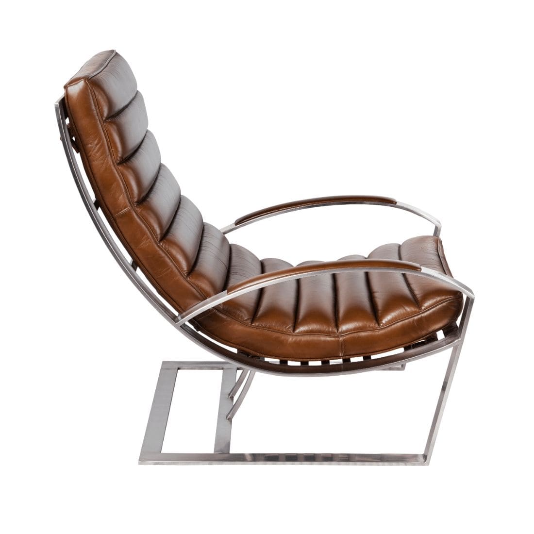 ixcl57v01-Fauteuil-biarritz-madrid-cuir-vintage-chrome-design-majdeltier-6 Profil du fauteuil Biarritz en cuir pleine fleur brun avec accoudoirs en cuir