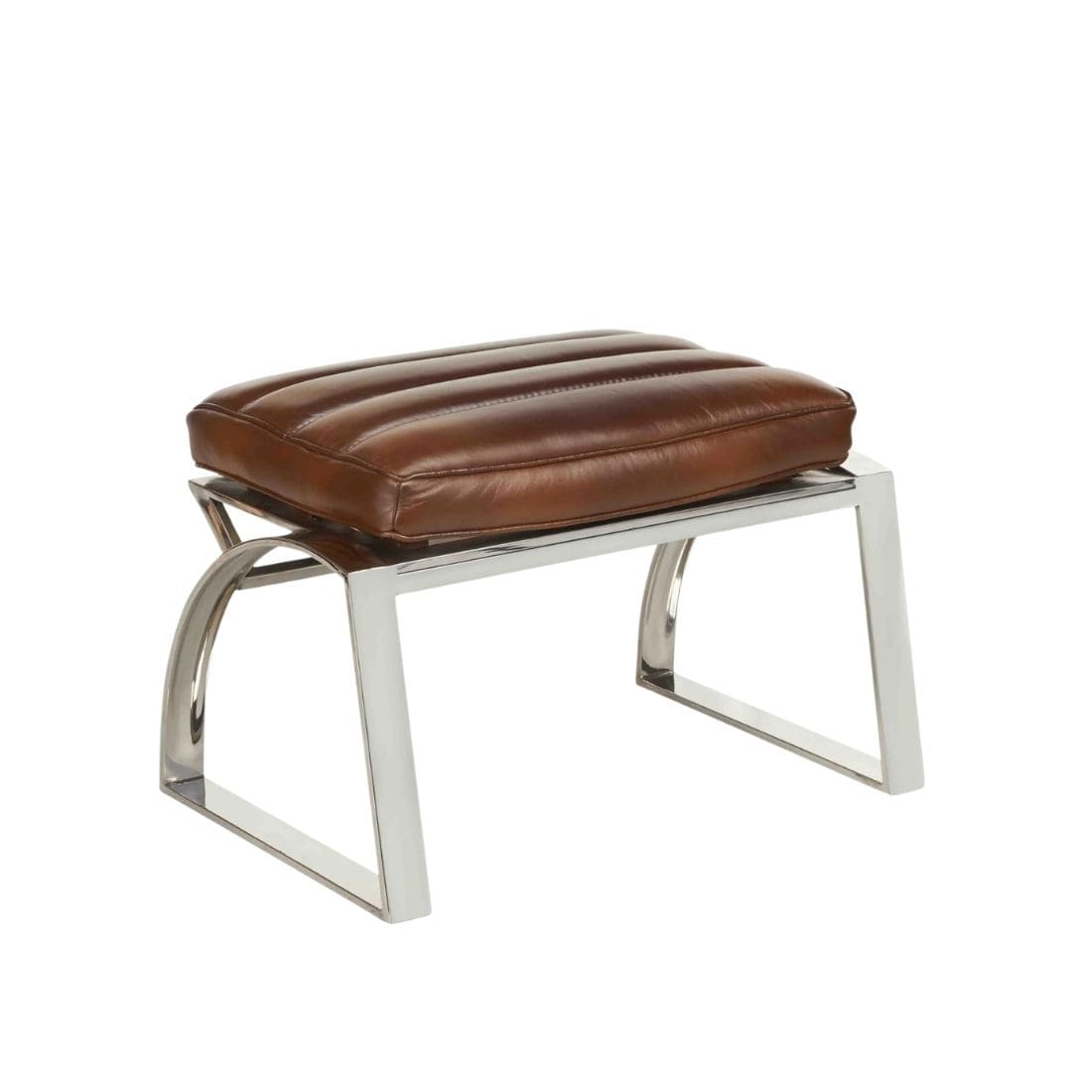 ottoman-biarrtiz-chaise-madrid-cuir-vintage-majdeltier-2 Ottoman Biarritz en cuir pleine fleur brun avec structure en inox poli miroir, repose pied