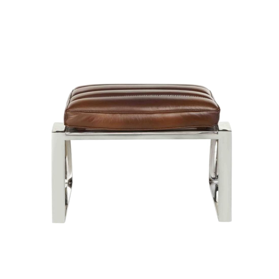 ottoman-biarrtiz-chaise-madrid-cuir-vintage-majdeltier-3 Ottoman Biarritz en cuir pleine fleur brun avec structure en inox poli miroir