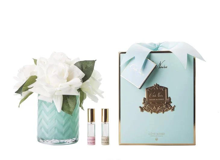 HerringboneFlowerjade_whiteRoses__with_boxsize_800x Côte Noire Bouquet Chevrons Roses Blanches Parfumées