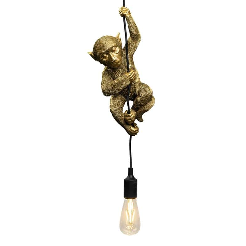 suspension-singe-chip-or-werns-singe-suspendu suspension luminaire singe doré suspendu au cable de l'ampoule