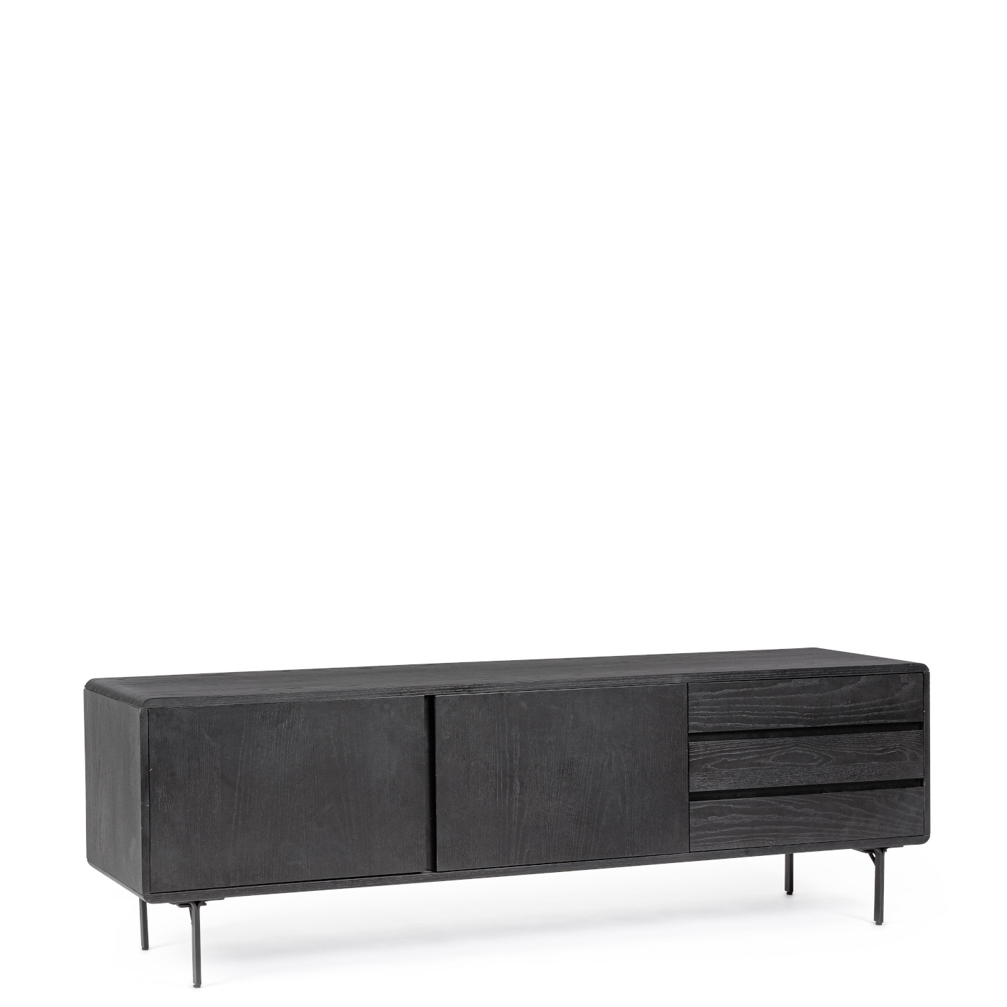 Meuble TV Dald Noir 160 CM 2 portes 3 tiroirs