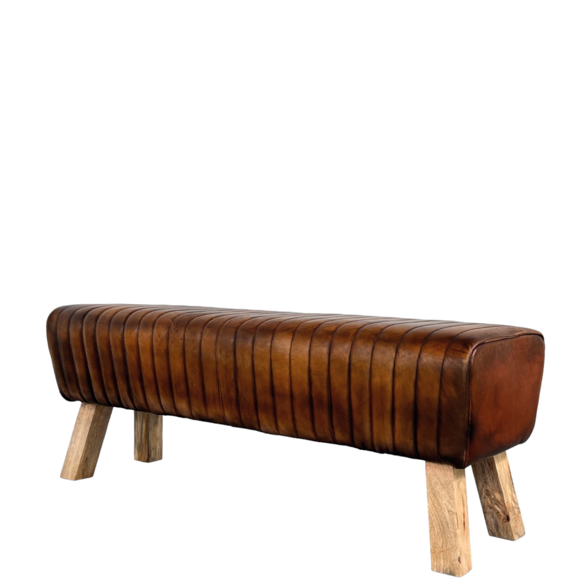 Banc en cuir brun patiné