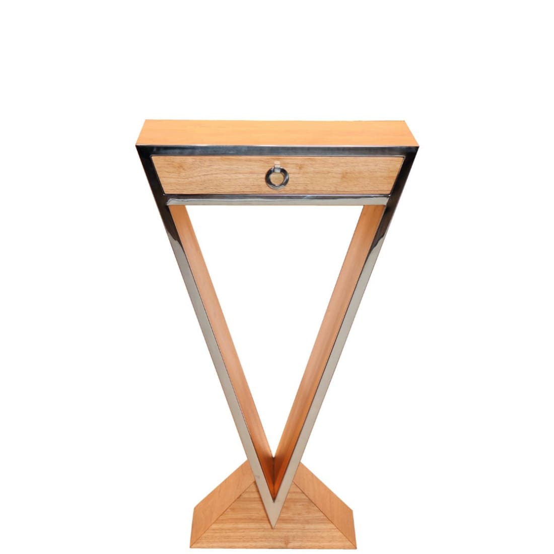 IXTAC11 face Console DELTA avec 1 tiroir design triangle teinte naturel art deco chrome majdeltier
