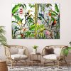 Tableau En Diptyque Jungle Exotique fond argenté 4 Tableau En Diptyque Jungle Exotique fond argente 4