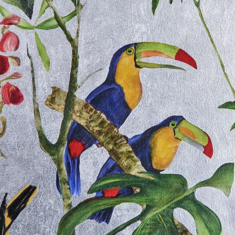 Tableau En Diptyque Jungle Exotique fond argenté 6 Tableau En Diptyque Jungle Exotique fond argente 6