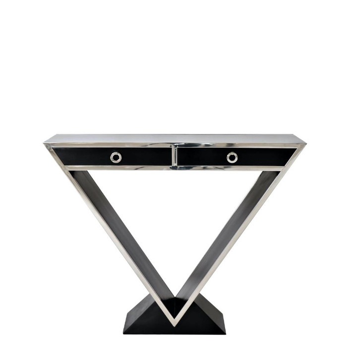 ixtac10 noir face console delta deux tiroirs laquee noire triangle