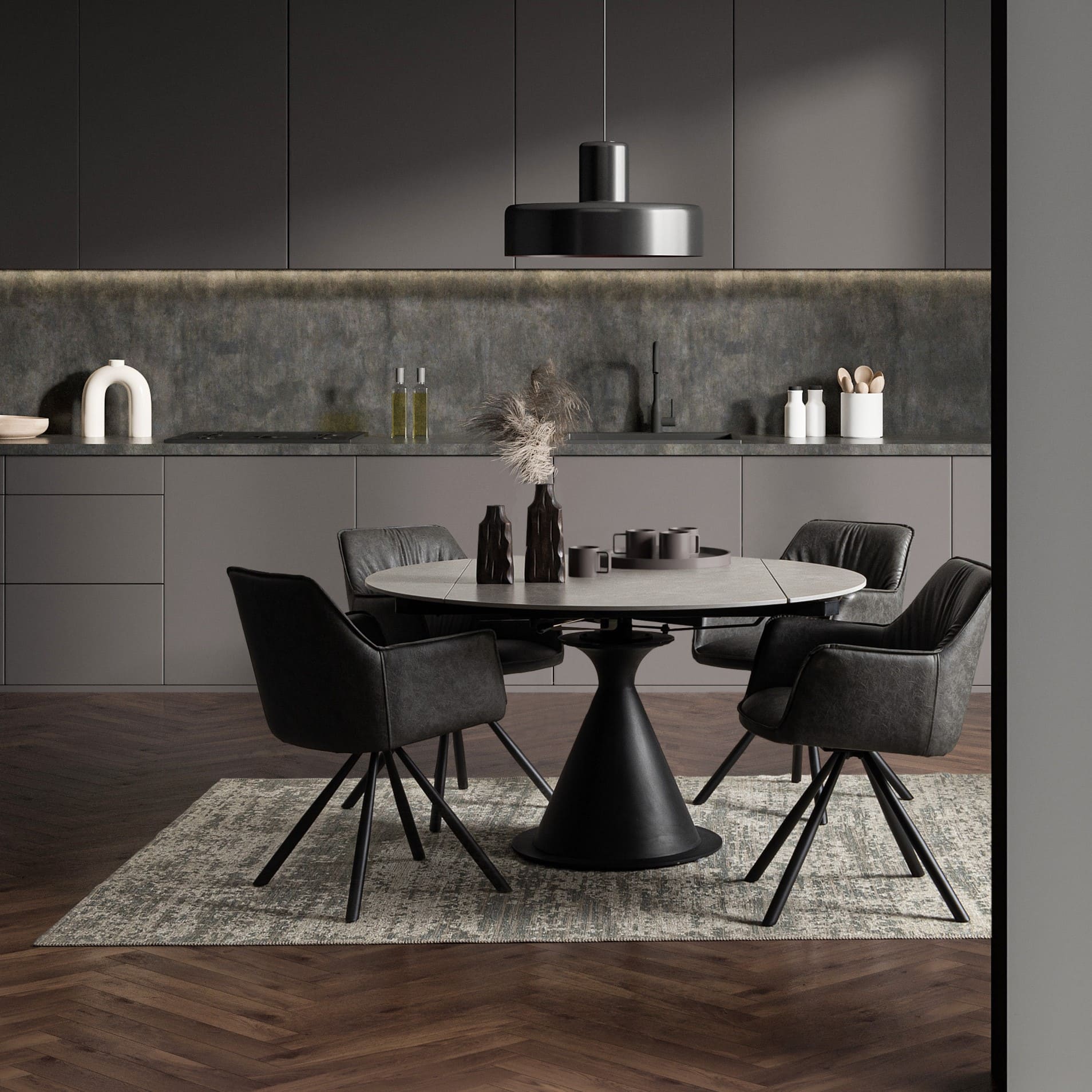 Table Ronde Ceramique Extensible Enro marbre gris majdeltier