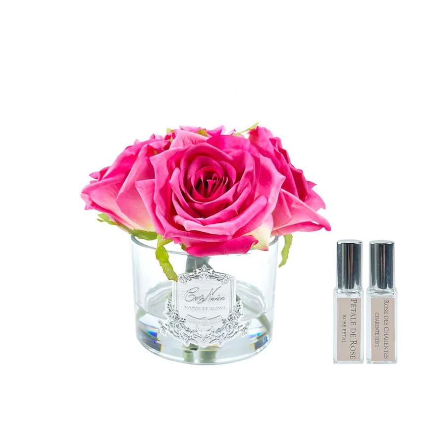 Côte Noire Bouquet De 5 Roses Magenta Parfumées-vase-transparent-majdeltier-2 (1) Cote Noire Bouquet De 5 Roses Magenta Parfumees vase transparent majdeltier 2 1