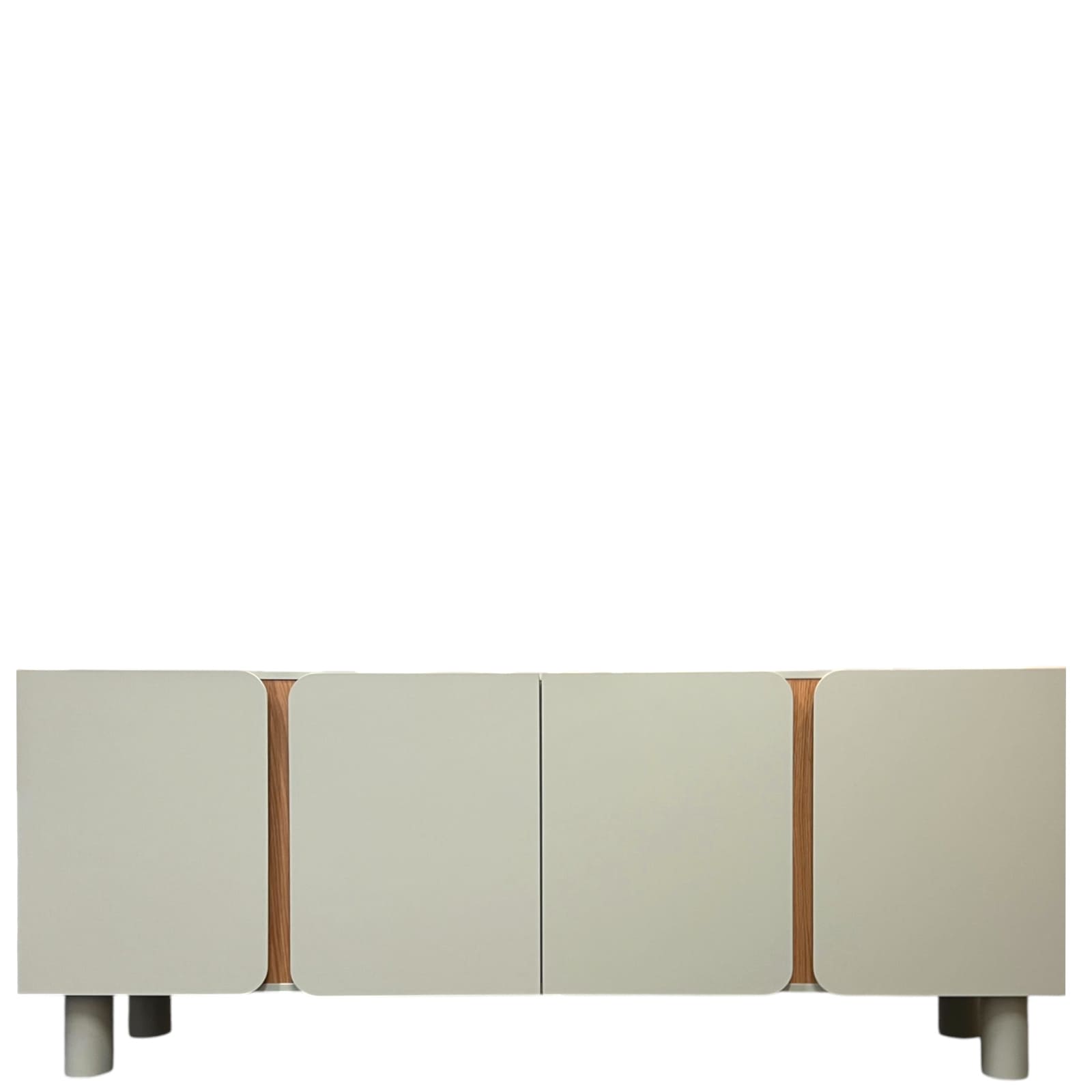 Buffet yoko-gris-taupe-4portes-majdeltier-2 Buffet Yoko 180 cm gris taupe, 4 portes. Design arrondi, teinte douce