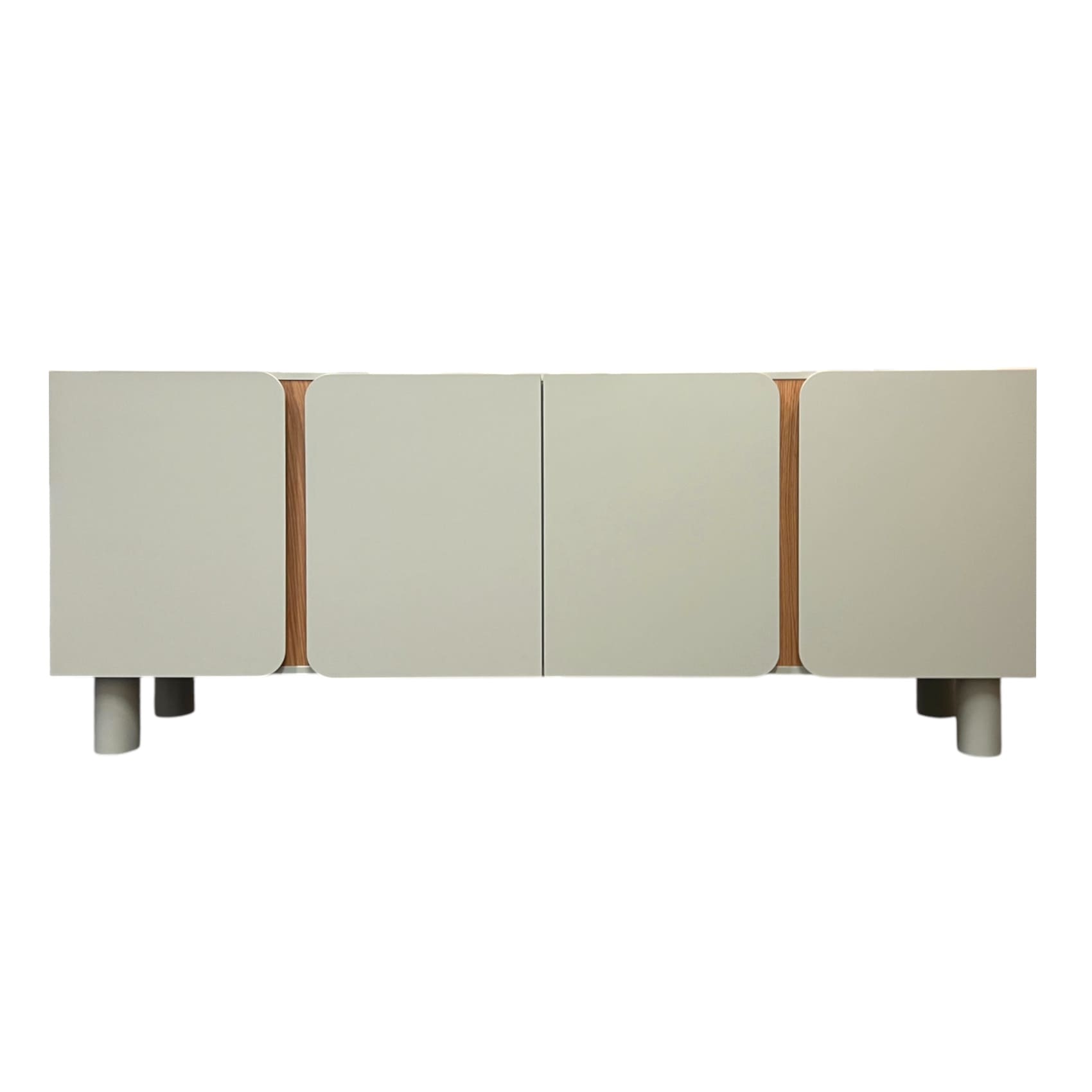 Buffet yoko-taupe-4portes-majdeltier-3 Buffet Yoko 180 cm gris taupe, 4 portes. Design arrondi, teinte douce