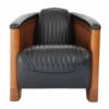 Fauteuil-Club-Canoë-Cuir-Noir - L'Élégance-Transatlantique-style-nautique Fauteuil Club Canoë Cuir Noir - L'Élégance Transatlantique en Cuir et Bois