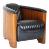 Fauteuil-Club-Canoë-Cuir-Noir - L'Élégance-Transatlantique-style-nautique-2 Fauteuil Club Canoë Cuir Noir - L'Élégance Transatlantique en Cuir et Bois