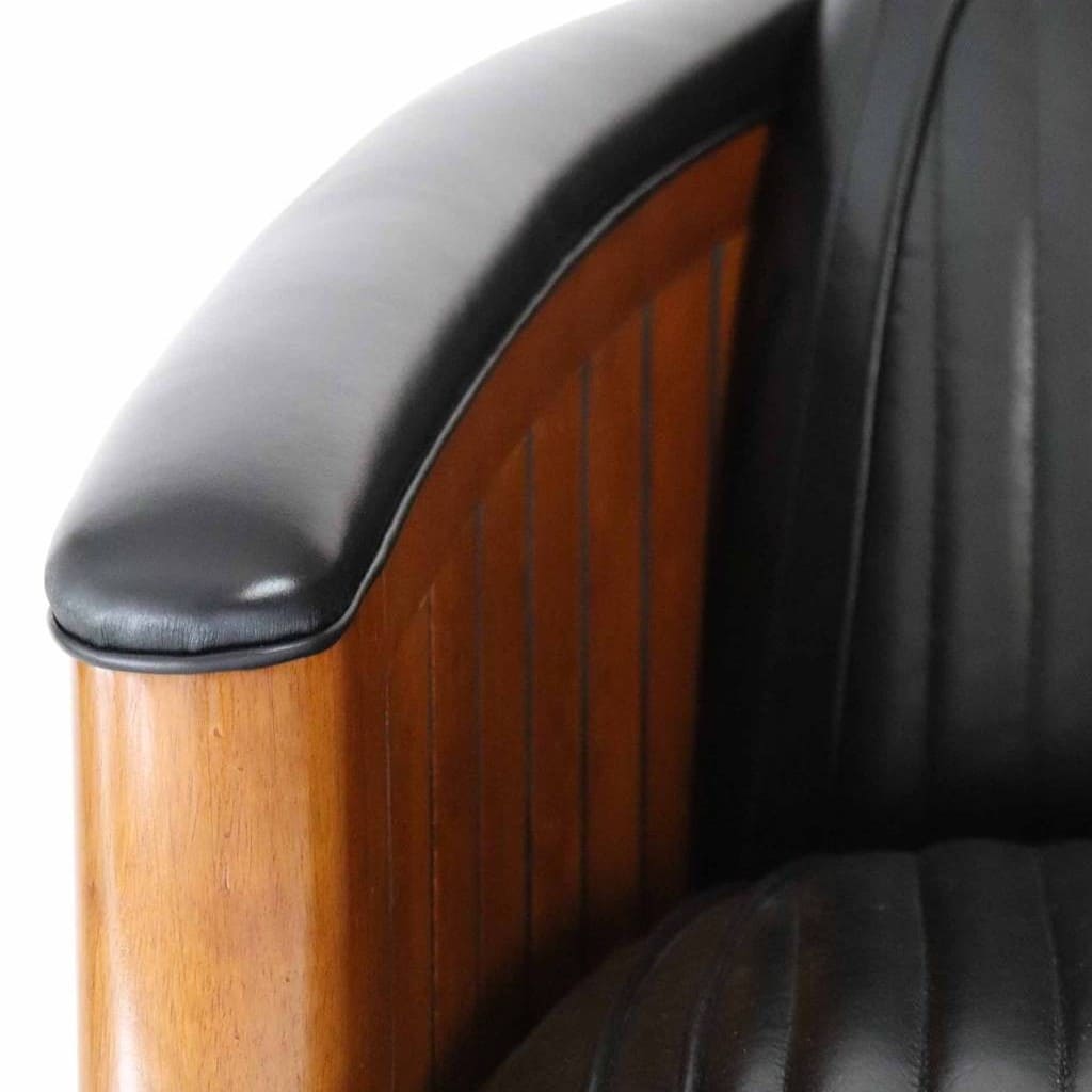 Fauteuil-Club-Canoë-Cuir-Noir - L'Élégance-Transatlantique-style-nautique-4 Fauteuil Club Canoë Cuir Noir - L'Élégance Transatlantique en Cuir et Bois