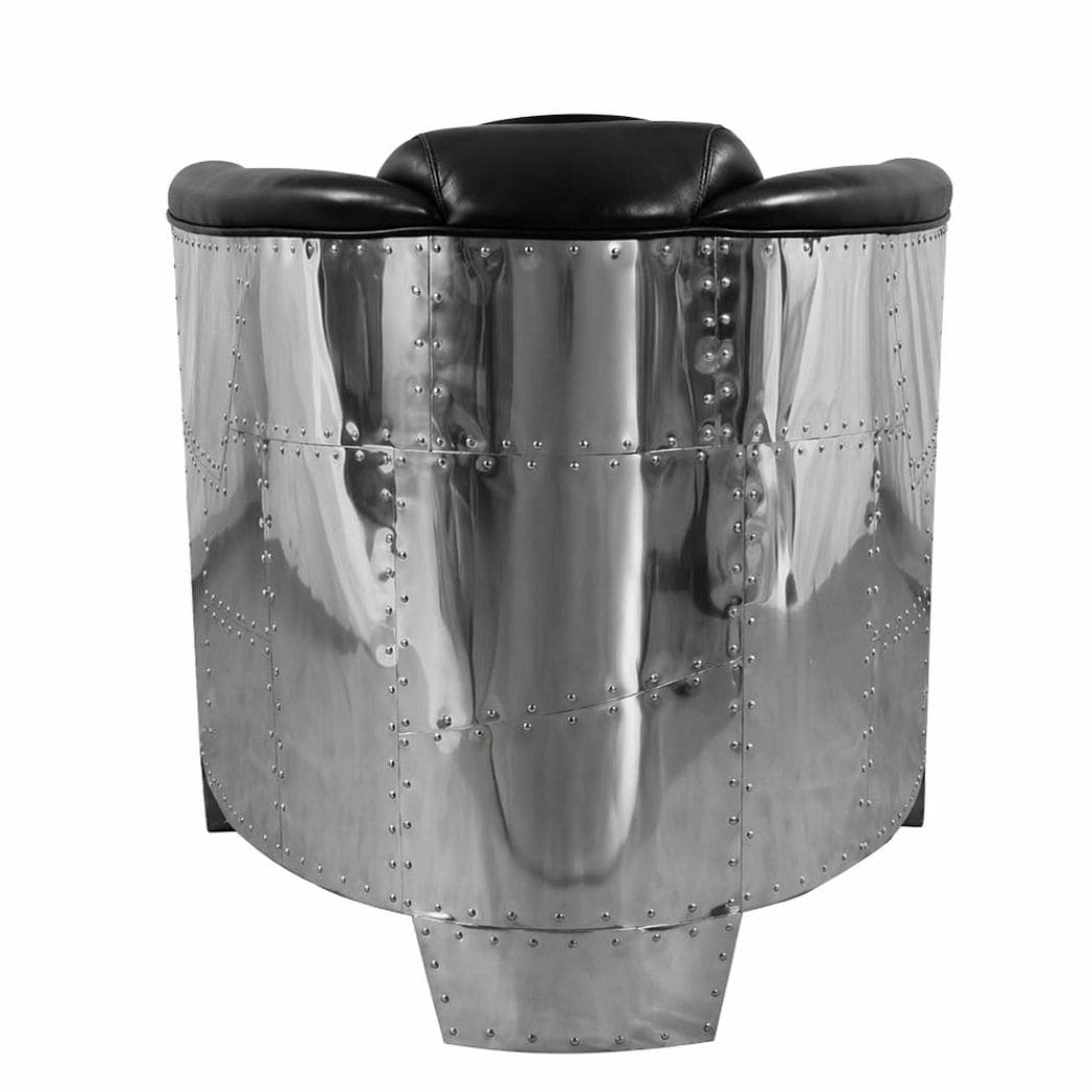 Fauteuil-Club-DC3-Cuir-Noir-majdeltier-aviateur-aluminium-poli-dos Fauteuil Club DC3 Cuir style aviateur, aluminium poli