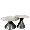 Set de 2 Tables Basses Rondes en Céramique Marbre Blanc Set de 2 Tables Basses Rondes en Céramique Marbre Ivoire