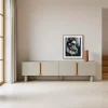 Meuble Tv -Yoko- bois clair-couleur taupe-majdeltier Meuble Tv Yoko 180 cm taupe, 4 portes. Design arrondi, teinte douce