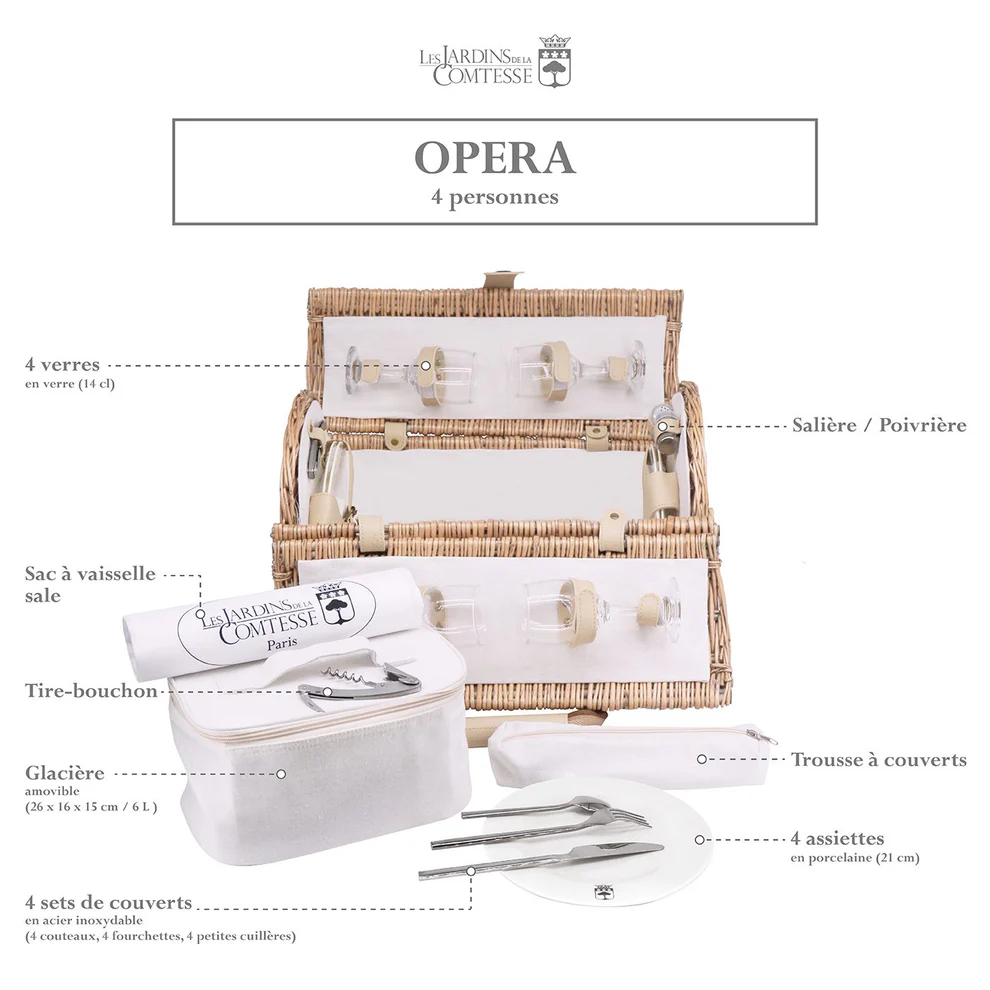 Panier pique-nique 4 personnes Opéra en osier naturel- forme-arrondie Panier pique-nique 4 personnes Opéra en osier naturel