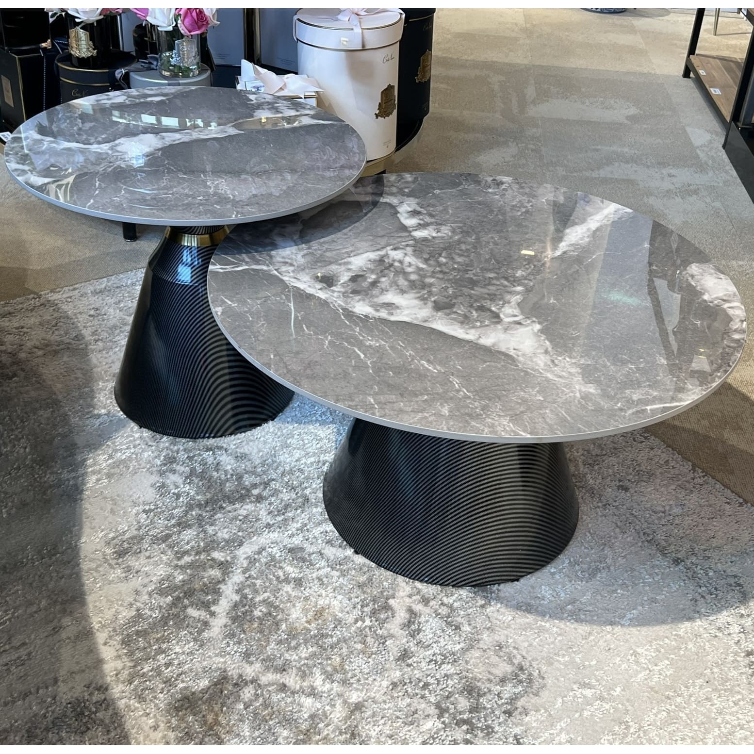 Set De 2 Tables Basses rondes Céramique marbre gris Set De 2 Tables Basses rondes Ceramique marbre gris
