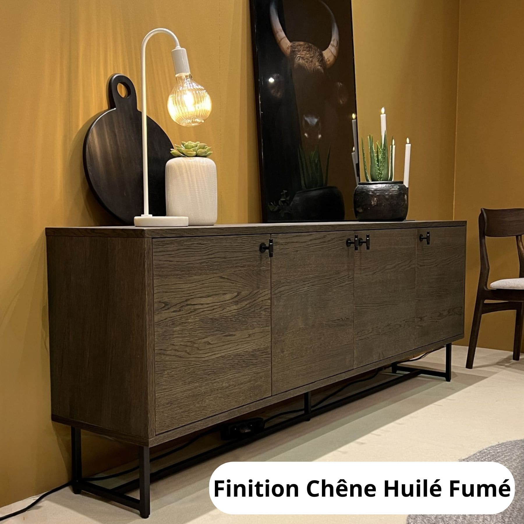buffet chêne fumé piétement métal noir Embla