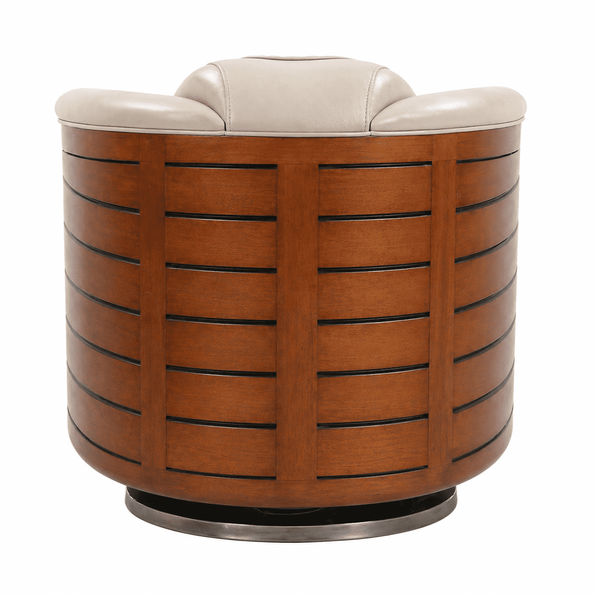 fauteuil-club-nautilus-cuir-beige-bord-de-mer-pivotant-design-original-majdeltier-4 (1) Fauteuil Club pivotant Nautilus cuir beige ivoire, bois noyer
