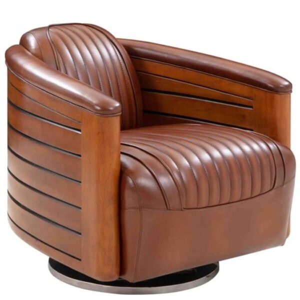 Fauteuil Club pivotant Nautilus cuir marron vintage