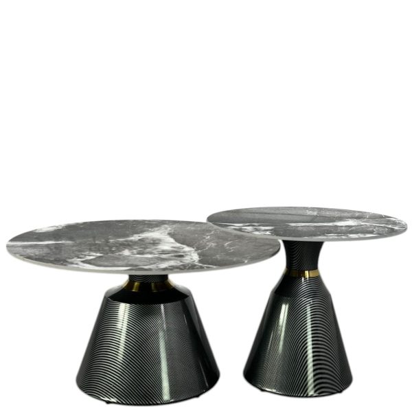 Set De 2 Tables Basses Rondes Céramique Marbre Gris