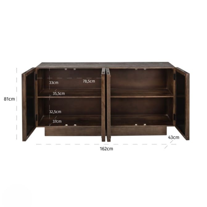 Buffet Bryant 4 Portes en Bois Massif et Miroir original bois massif manguier miroir majdeltier 4
