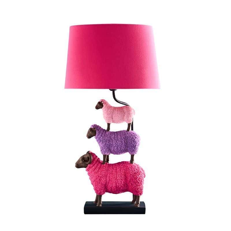 Lampe de table avec moutons -Colorful Sheep-magenta-lilas-rose-werns-1 Lampe de table Colorful Sheep avec moutons superposés - Werns