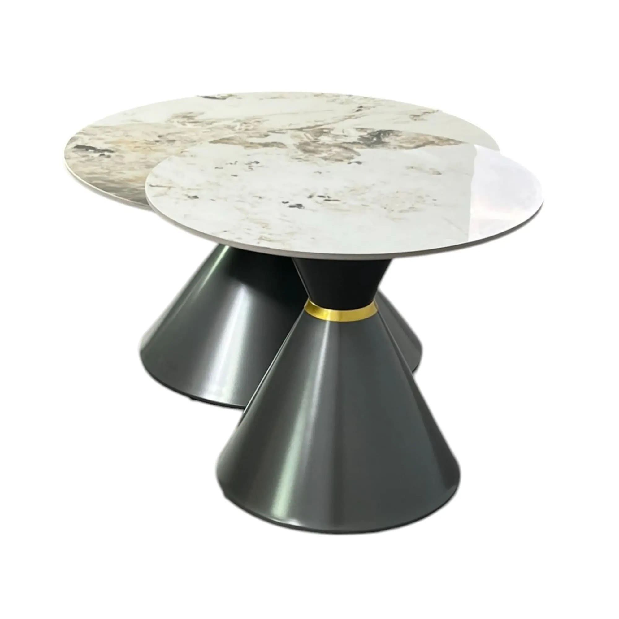 Set de 2 Tables Basses Rondes en Céramique Marbre Blanc Set de 2 Tables Basses Rondes en Ceramique Marbre Blanc