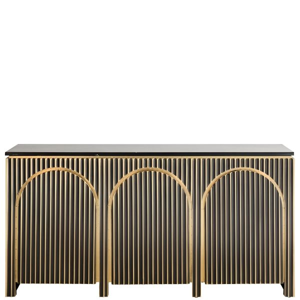Buffet Les Arcs 160 cm – Design Sculptural en Marbre et Laiton