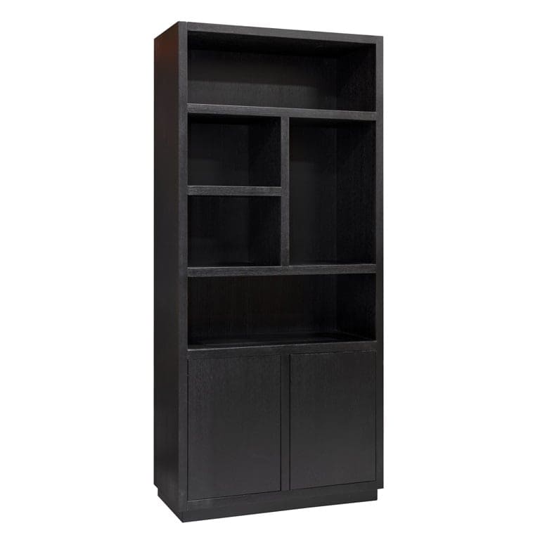 Bibliothèque Oakura 2 Portes-versin droite-chene-noir-design-majdeltier Bibliothèque Oakura 2 Portes - Chêne Noir ou Marron : Élégance Verticale et Modularité Ingénieuse