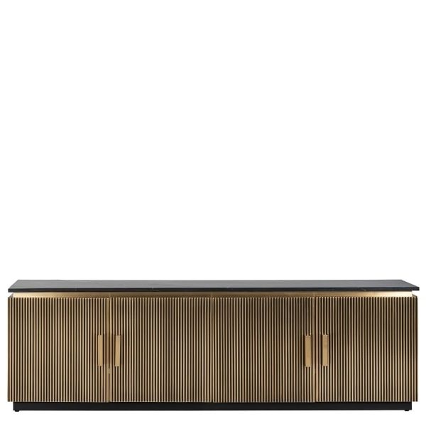 Buffet Bas - Meuble TV Ironville 200 cm – Marbre Noir & Laiton Doré : Grandeur et Polyvalence