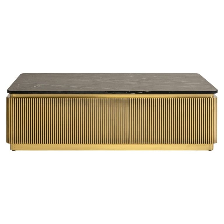 Table Basse Rectangulaire Ironville – Marbre Noir, Laiton Nervuré & Esprit Mid-Century Modern-3 Table Basse Rectangulaire Ironville – Marbre Noir Laiton Nervure Esprit Mid Century Modern 3