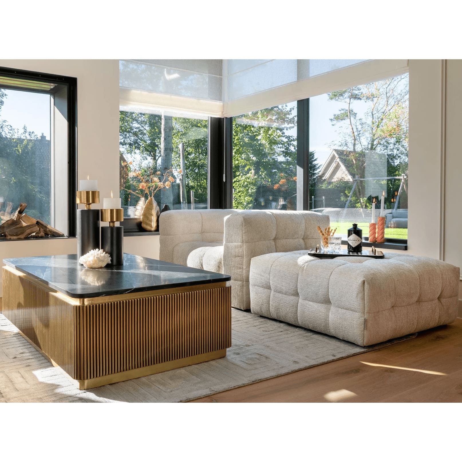 Table Basse Rectangulaire Ironville – Marbre Noir, Laiton Nervuré & Esprit Mid-Century Modern-8 Table Basse Rectangulaire Ironville – Marbre Noir Laiton Nervure Esprit Mid Century Modern 8