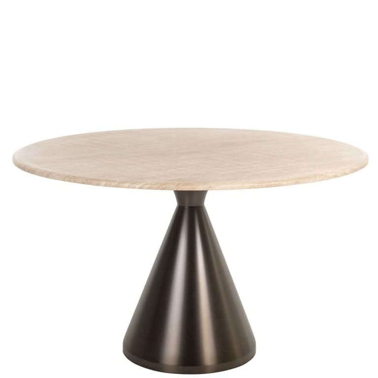 Table Ronde Montgommery Ø130 cm-plateau-clair-Travertin-beige-lumineux-majdeltier (1) Table Ronde Montgommery Ø130 cm - L'Élégance du Travertin Sans les Contraintes
