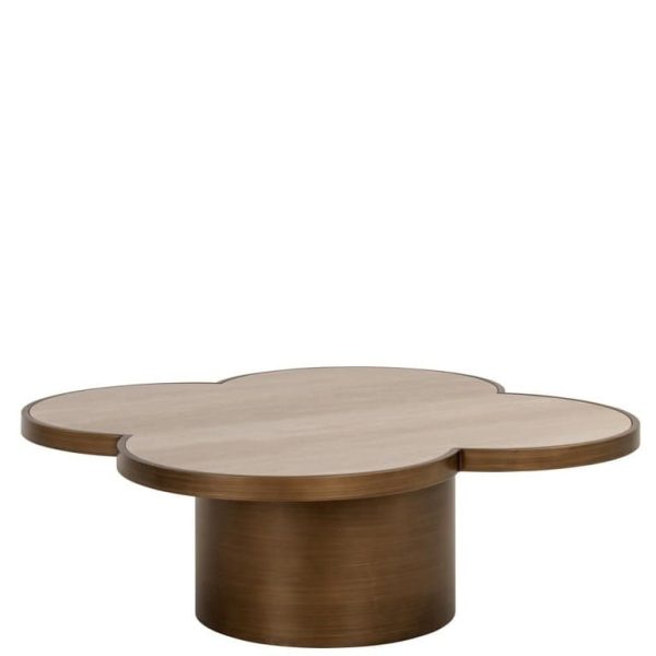 Table Basse Clover – Le Trèfle Porte-Bonheur en Travertin et Bronze pour Votre Salon