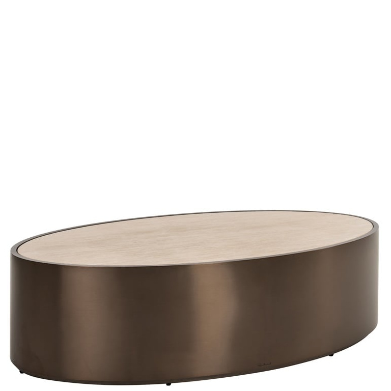 table basse-ovale-bonanza-travertin-bronze-majdeltier Table Basse Ovale Bonanza - L'Élégance Rare du Travertin pour Votre Salon