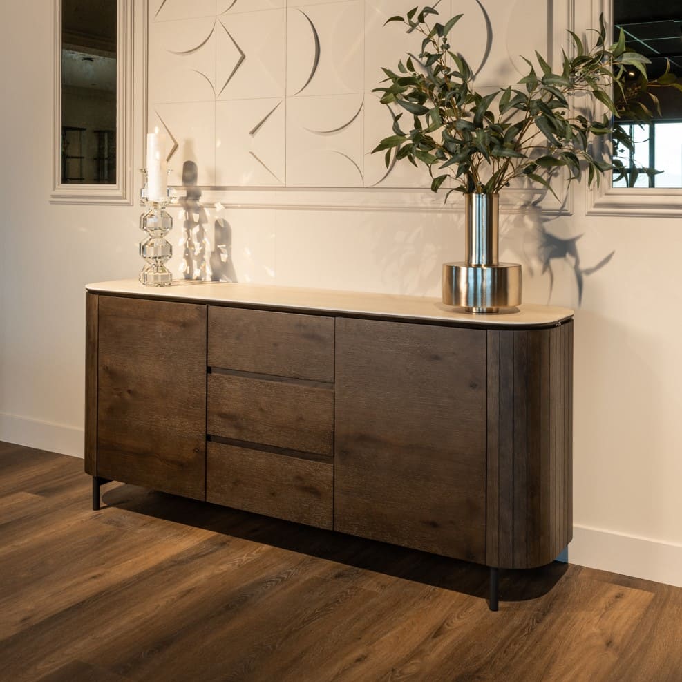 Buffet Arrondi Ritz travertin & chêne 185 cm