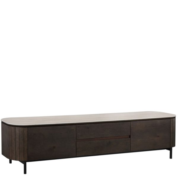 Meuble TV arrondi Ritz travertin & chêne 200 cm